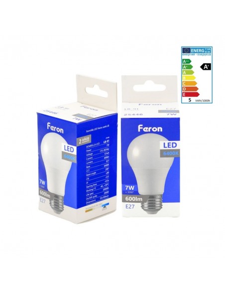 Bombilla Led E27 A60 globo 7W 6400K