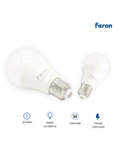 Bombilla Led E27 A60 globo 10w 6400K