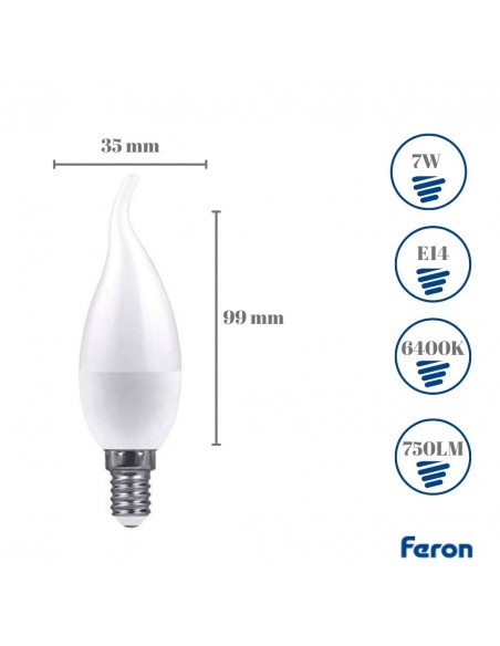 Bombilla Led E 14 vela viento 7w 6400K