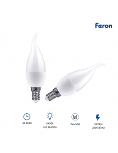 Bombilla Led E 14 vela viento 7w 6400K