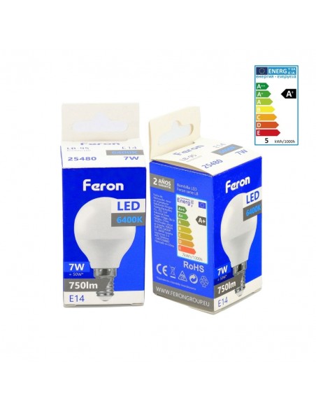 Bombilla Led E14 globo G45 7W 6400K
