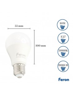 Bombilla Led E27 A60 globo 10w 3000K 2