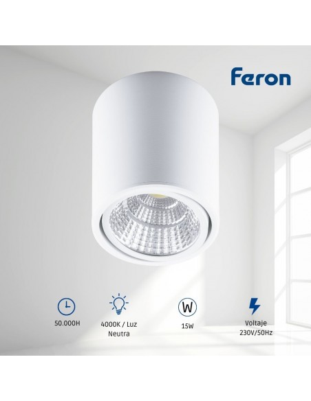 Luminaria de consignación LED FERON AL516, 15W, 4000K, 30°, blanco, empotrable