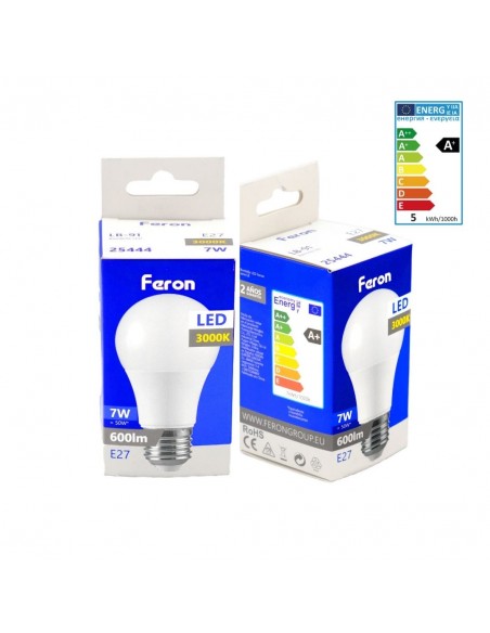 Bombilla Led E27 A60 globo 7w 3000K