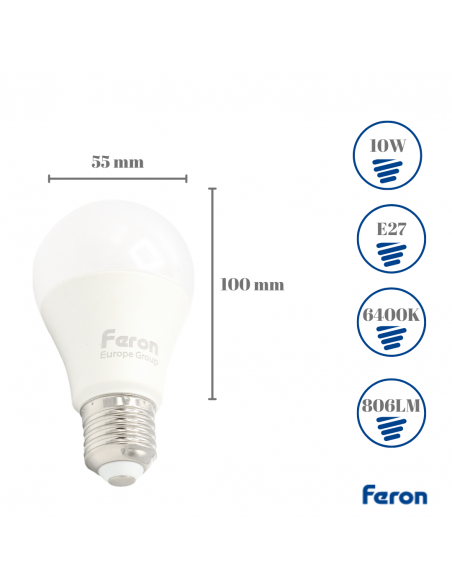 Bombilla Led E27 A60 globo 10w 6400K