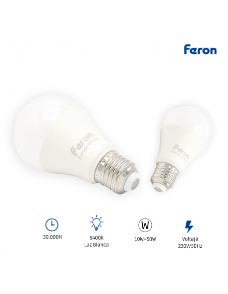 Bombilla Led E27 A60 globo 10w 6400K
