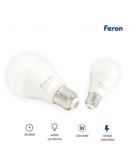Bombilla Led E27 A60 globo 12w 4000K