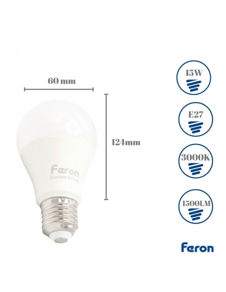Bombilla Led E27 A60 globo 15w 3000K