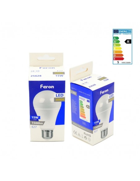 Bombilla Led E27 A60 globo 15w 3000K