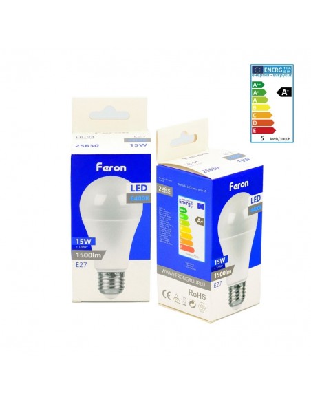 Bombilla Led E27 A60 globo 15w 6400K