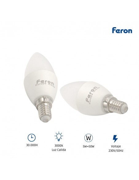 Bombilla Led E14 vela 5w 3000K