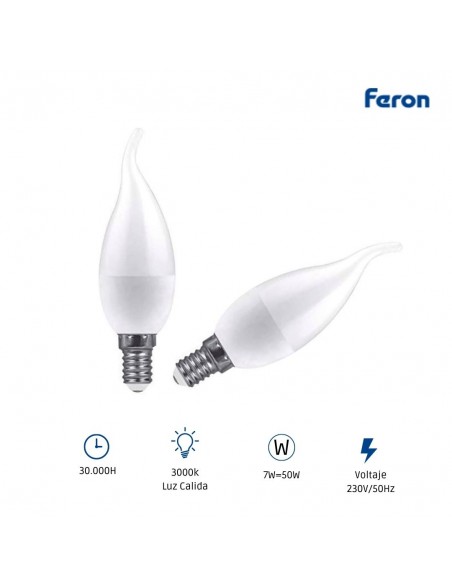 Bombilla Led E14 vela viento 7w 3000K