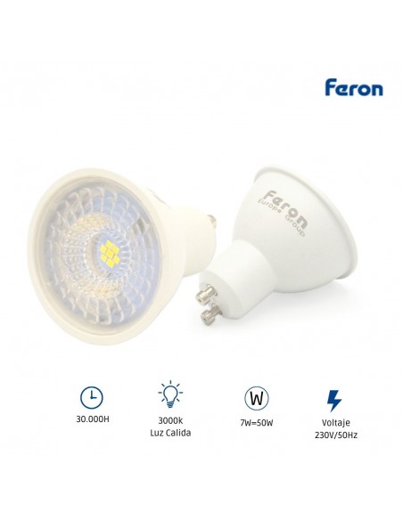 Bombilla dicroica led GU10 7w 3000K